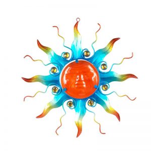 zon straal xl blauw metaal & glas zon decoratie