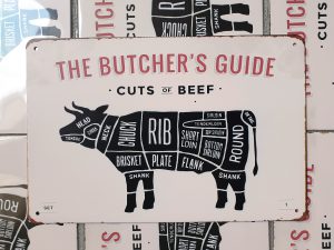 bbq slagersgids butcher's guide rund 20x30 metaal metalen wandbord