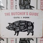 bbq slagersgids butcher's guide varken 20x30 metaal metalen wandbord
