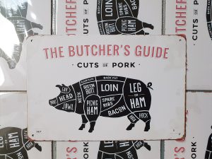 bbq slagersgids butcher's guide varken 20x30 metaal metalen wandbord
