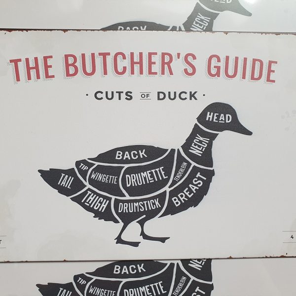 bbq slagersgids butcher's guide eend 20x30 metaal metalen wandbord