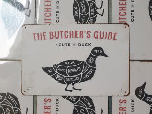 bbq slagersgids butcher's guide eend 20x30 metaal metalen wandbord