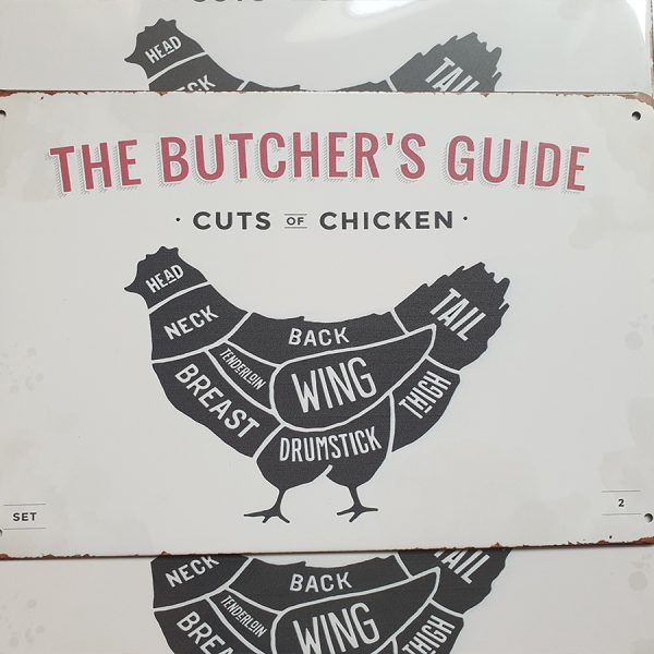 bbq slagersgids butcher's guide kip 20x30 metaal metalen wandbord