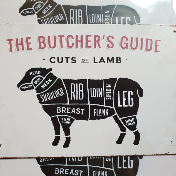 bbq slagersgids butcher's guide lam 20x30 metaal metalen wandbord