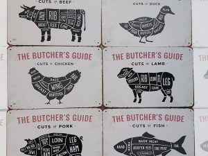 bbq set xl - rund - varken - kip - eend - lam - vis - metalen bordjes