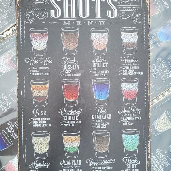 shots menu 20x30 metalen bord 810636 7434641344309