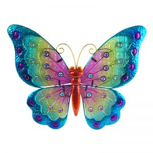 Vlinder paradijs xl blauw 34x42cm glas & metaal decoratie huis tuin schutting terras balkon - kado - belgie frankrijk spanje portugal curacao engeland