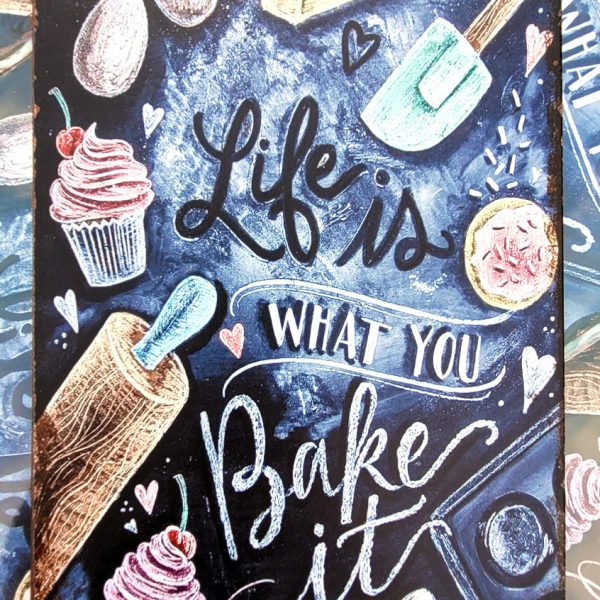 Metalen wandbord Life if what you bake it egg 810656