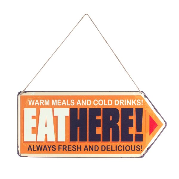 810826 eat here always fresh metalen wandbord 40cm