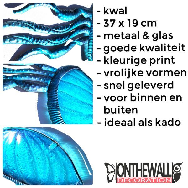 Kwal XL 37 x 19cm metaal & glas huis & tuindecoratie tuin schutting muur blauwe kwal details