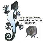 Salamander paisley L blauw 13 x 30cm tuin muur schutting metaal & glas huis decoratie achterkant