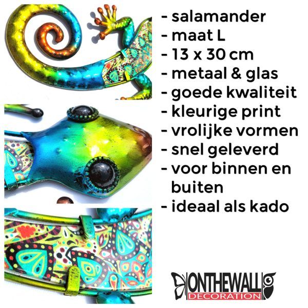 Salamander paisley L groen 13 x 30cm tuin muur schutting metaal & glas huis decoratie details