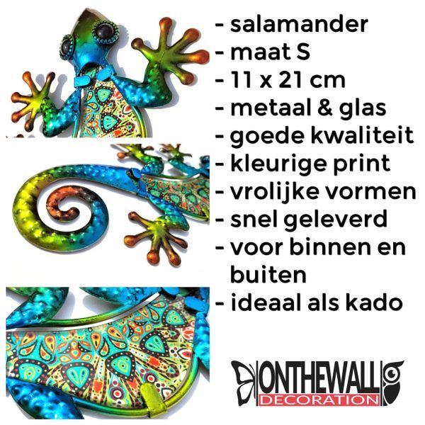 Salamander metaal & glas huis & tuindecoratie 12 x 21 cm paisley groen