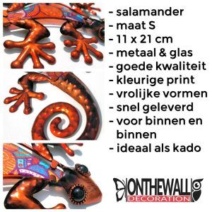 Salamander metaal & glas huis & tuindecoratie 12 x 21 cm ophangen tuin schutting muur paisley