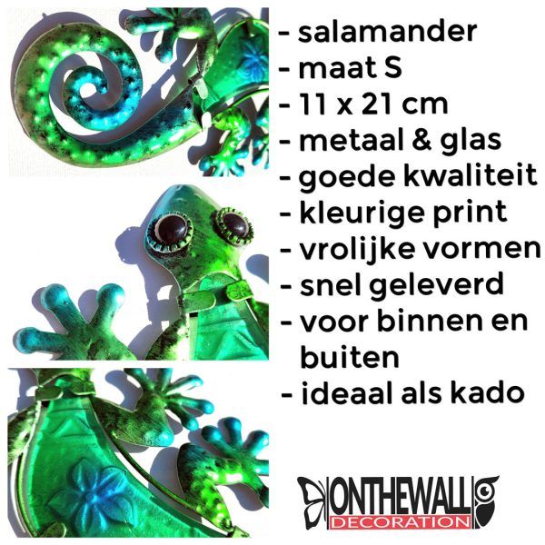 Salamander S 11 x 21cm metaal & glas huis & tuindecoratie tuin schutting muur bloem groen detail