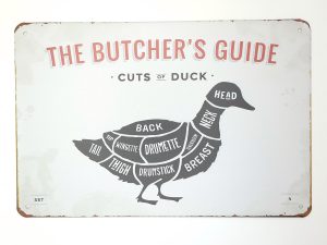 The butcher guide metalen wandbord serie kado bbq buitenkeuken terras tuin huis slagersgids onthewall eend