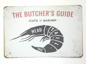 The butcher guide metalen wandbord serie kado bbq buitenkeuken terras tuin huis slagersgids onthewall garnaal