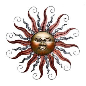 Metalen zon wanddecoratie xxl 49cm voor binnen en buiten decoratie huis tuin schutting terras balkon - kado - belgie frankrijk spanje portugal curacao engeland