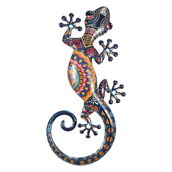 salamander van metaal paisley uitvoering maat xxl 20x46cm in kleuren oranje/rood/zwart/blauw decoratie huis tuin schutting terras balkon - kado - belgie frankrijk spanje portugal curacao engeland