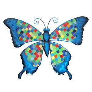 Vlinder metaal glas oriental L 23x32cm deco decoratie huis tuin schutting terras balkon - kado - belgie frankrijk spanje portugal curacao engeland
