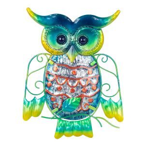 uil tak metaal glas groen 20,5 x 15,5 cm maat S decoratie huis tuin schutting terras balkon - kado - belgie frankrijk spanje portugal curacao engeland