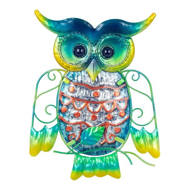 uil tak metaal glas groen 20,5 x 15,5 cm maat S decoratie huis tuin schutting terras balkon - kado - belgie frankrijk spanje portugal curacao engeland
