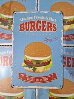 Burgers fresh and hot enjoy it metalen wandbord 20x30