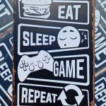 eat sleep game repeat gamer metalen wandbord onthewall huis tuin terras decoratie