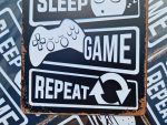 eat sleep game repeat gamer metalen wandbord onthewall huis tuin terras decoratie