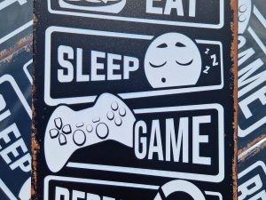 eat sleep game repeat gamer metalen wandbord onthewall huis tuin terras decoratie