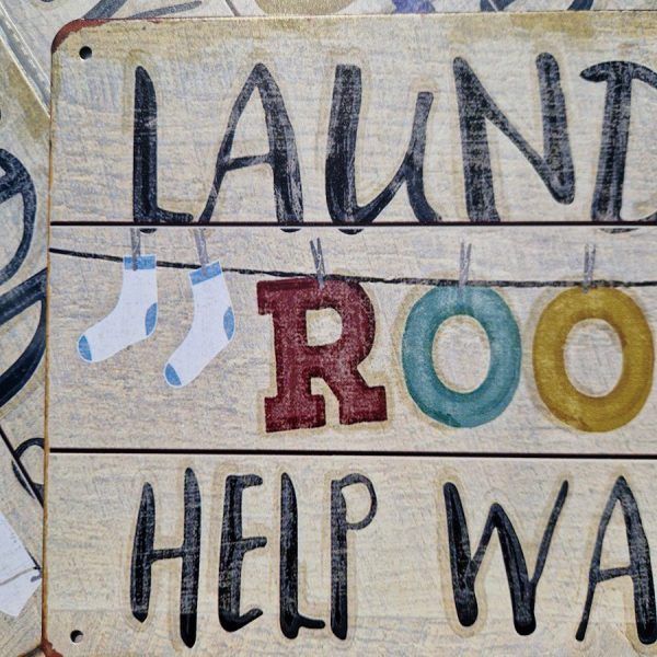 laundry room help wanted metalen wandbord onthewall huis tuin terras decoratie