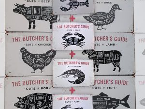 butcher guide complete serie xxl rund kip varken eend lam vis kreeft krab garnaal konijn metalen wandborden 10stuks