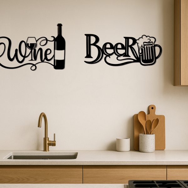 wine wijn beer bier wand ornament laser dun metaal decoratie huis tuin keuken detail