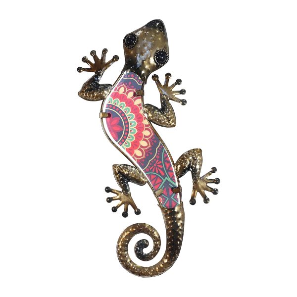 salamander lizard gecko paisley bruin l metaal glas 31x12 decoratie huis tuin schutting terras balkon - kado - belgie frankrijk spanje portugal curacao engeland