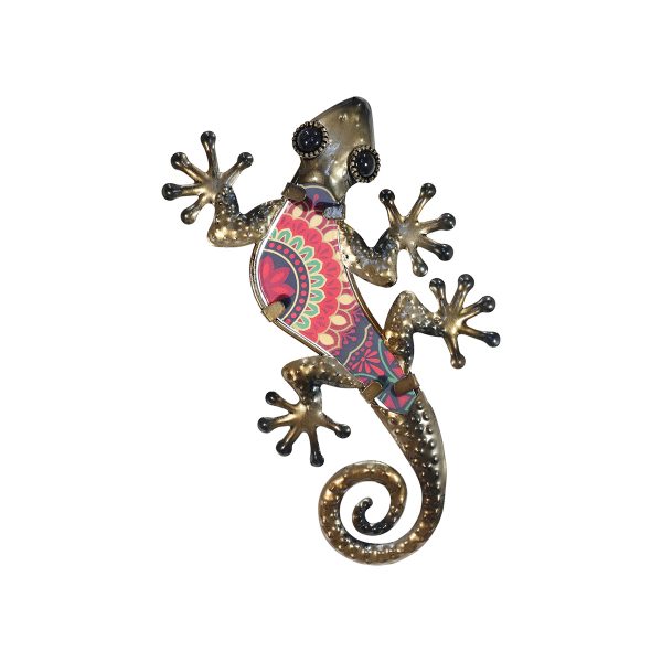 salamander lizard gecko paisley bruin s metaal glas 21x12 decoratie huis tuin schutting terras balkon - kado - belgie frankrijk spanje portugal curacao engeland