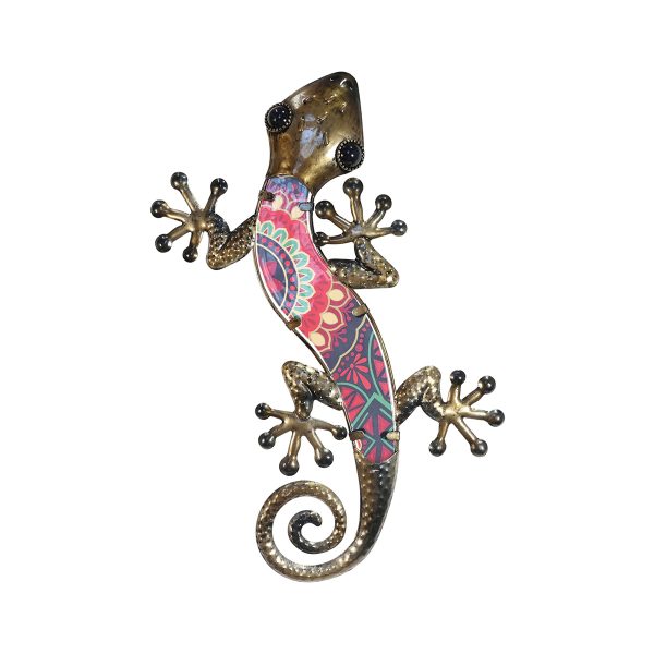 salamander lizard gecko paisley bruin xl metaal glas 38x17 decoratie huis tuin schutting terras balkon - kado - belgie frankrijk spanje portugal curacao engeland