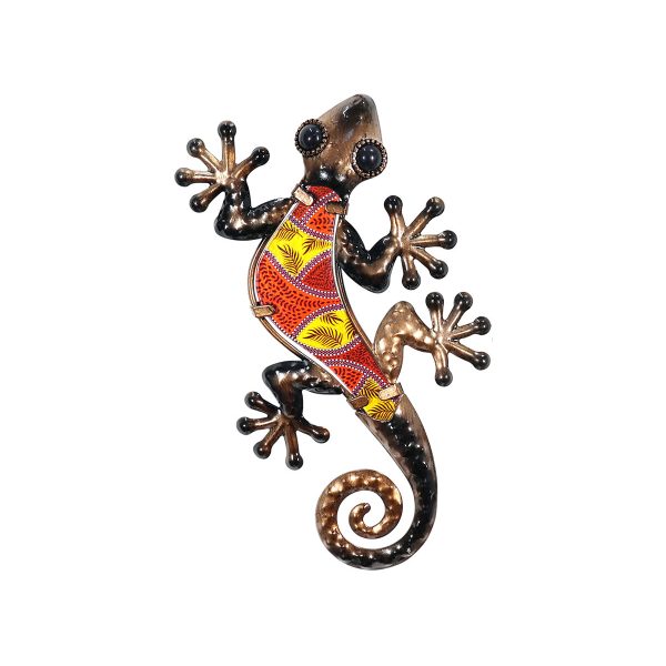 salamander lizard gecko paisley palm bruin s metaal-glas 21x12 decoratie huis tuin schutting terras balkon - kado - belgie frankrijk spanje portugal curacao engeland