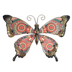 vlinder paisley bruin m metaal glas 29x19 decoratie huis tuin schutting terras balkon - kado - belgie frankrijk spanje portugal curacao engeland