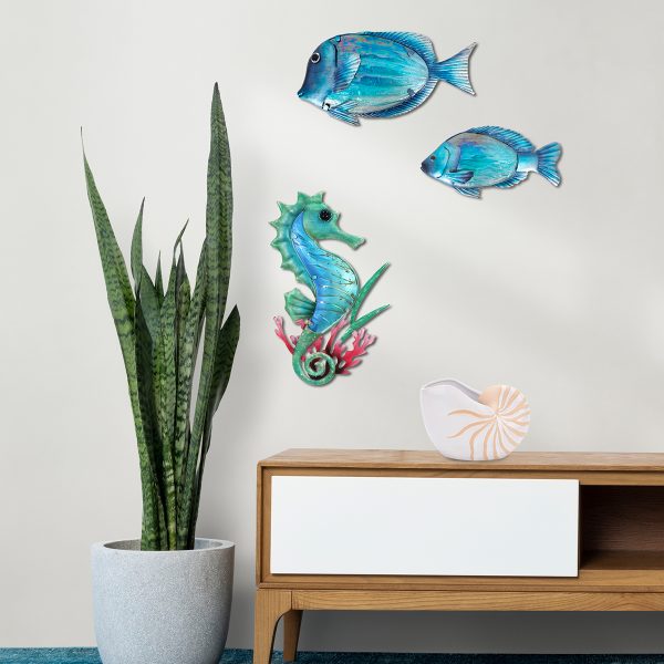 vis blauw metaal glas 37cm cadeau decoratie huis tuin terras schutting schuur