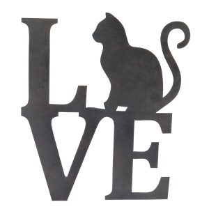 Kat | love | lasergesneden wandornament van kwaliteitsmetaal | 36x41cm | kat cadeau kado