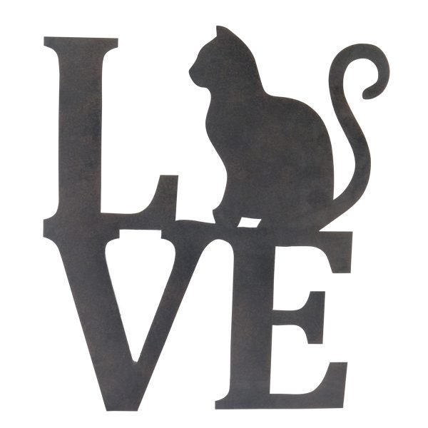 Kat | love | lasergesneden wandornament van kwaliteitsmetaal | 36x41cm | kat cadeau kado