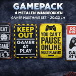 gamepack 4stuks metalen wandborden game console pc mancave slaapkamer