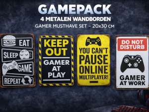 gamepack 4stuks metalen wandborden game console pc mancave slaapkamer