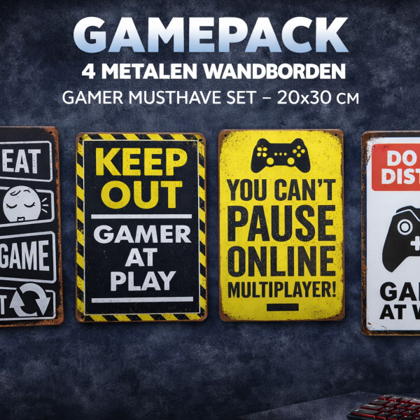 gamepack 4stuks metalen wandborden game console pc mancave slaapkamer