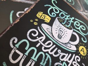 metalen wandbord 20x30 coffee always a good idea - koffie altijd een goed idee