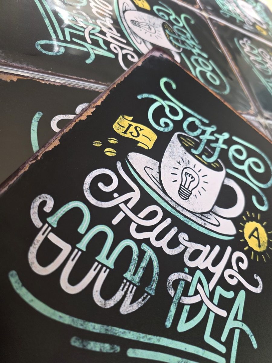metalen wandbord 20x30 coffee always a good idea - koffie altijd een goed idee