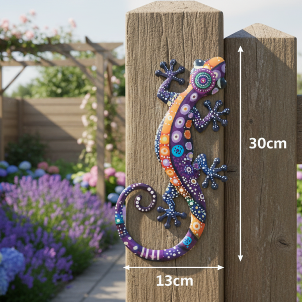 salamander decoratie metaal huis tuin terras cadeau kado paisley-o l oranje paars l 13x30 tuindecoratie