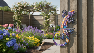 salamander decoratie metaal huis tuin terras cadeau kado paisley-o l oranje paars xxl 20x46 tuindecoratie