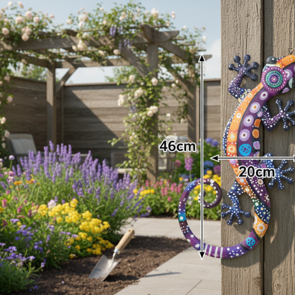 salamander decoratie metaal huis tuin terras cadeau kado paisley-o l oranje paars xxl 20x46 tuindecoratie