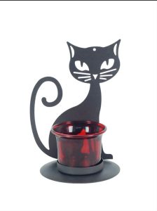 waxinelichthouder theelichthouder kat metaal glas decoratie kado rood